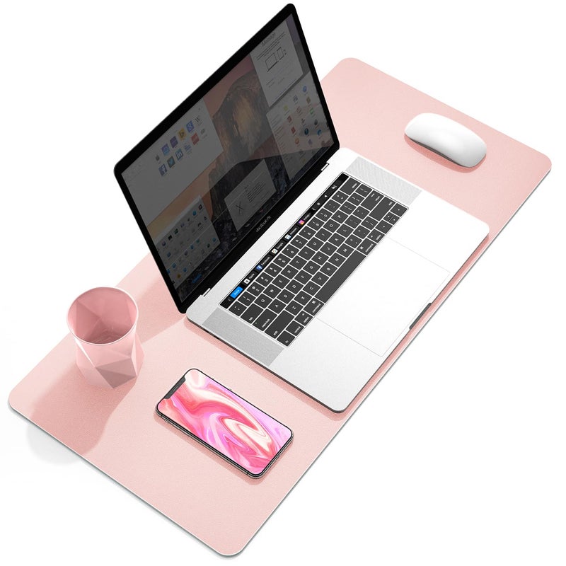 YSAGi Dual-Sided Desk Pad Protector, Desk Mat with Non-Slip - Waterproof PU Leather Office Desk Blotter for Mouse, Keyboard, Writing (23.6" x 13.7", Pink) - Image 1